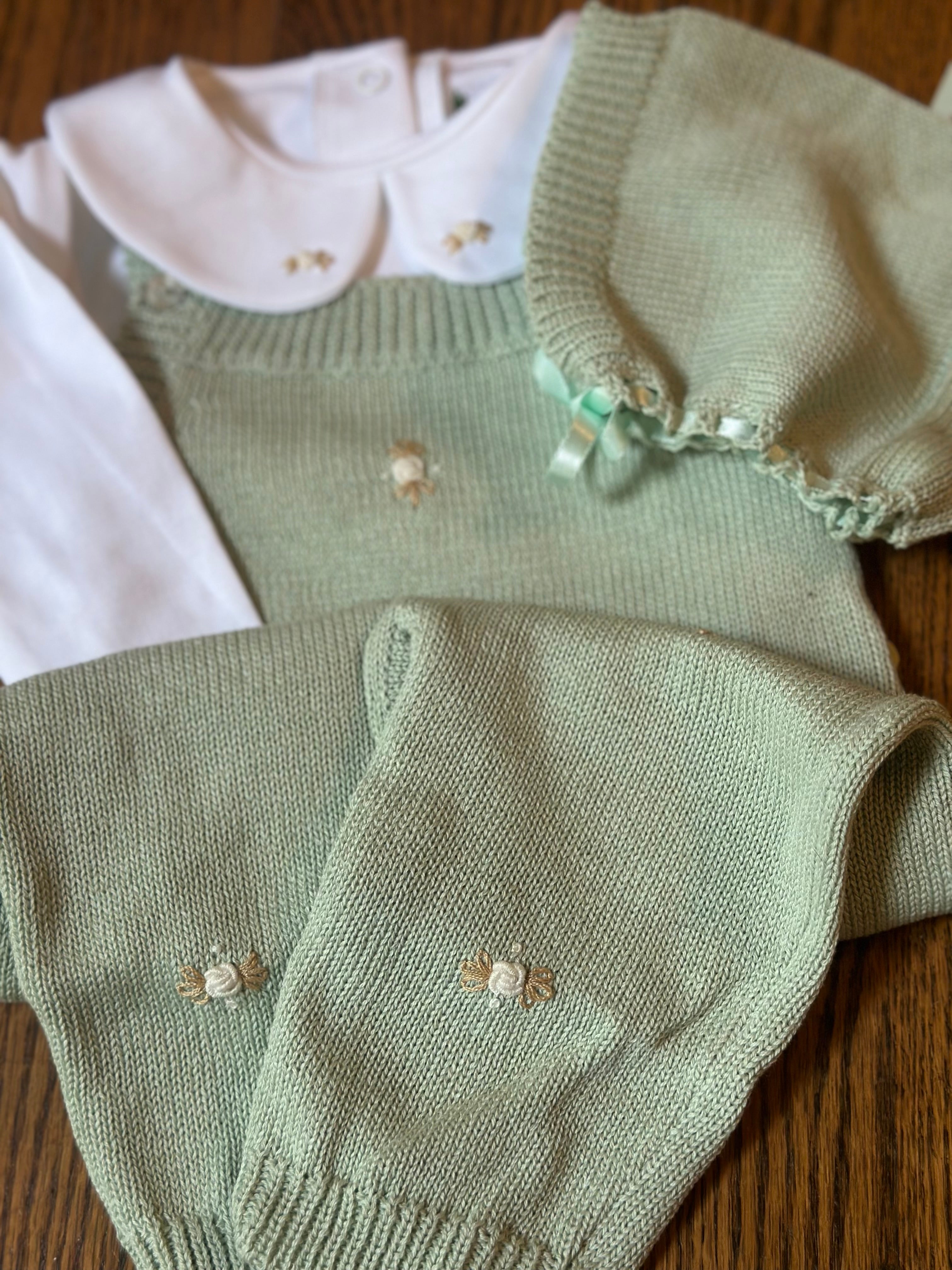 Sage Knit Romper and Bonnet